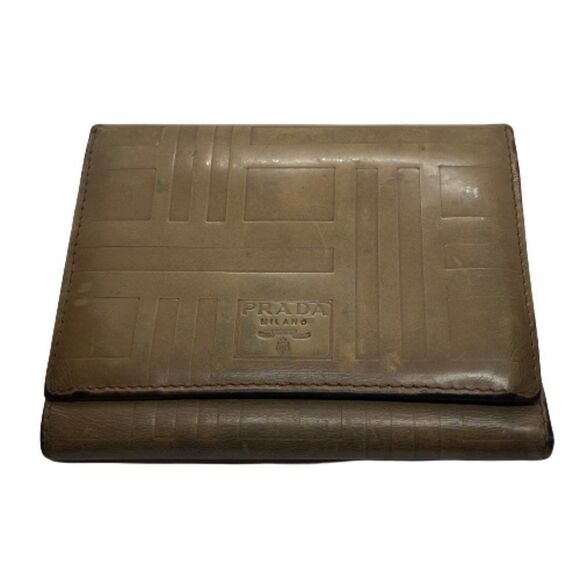 Authentic Vintage PRADA Milano Tan Light Brown Vinyl Trifold Wallet - Picture 1 of 11